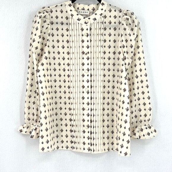 RHODE Multicolor Needlepoint Bouquet Parchment Button Down Lyra Blouse Medium - Picture 2 of 11
